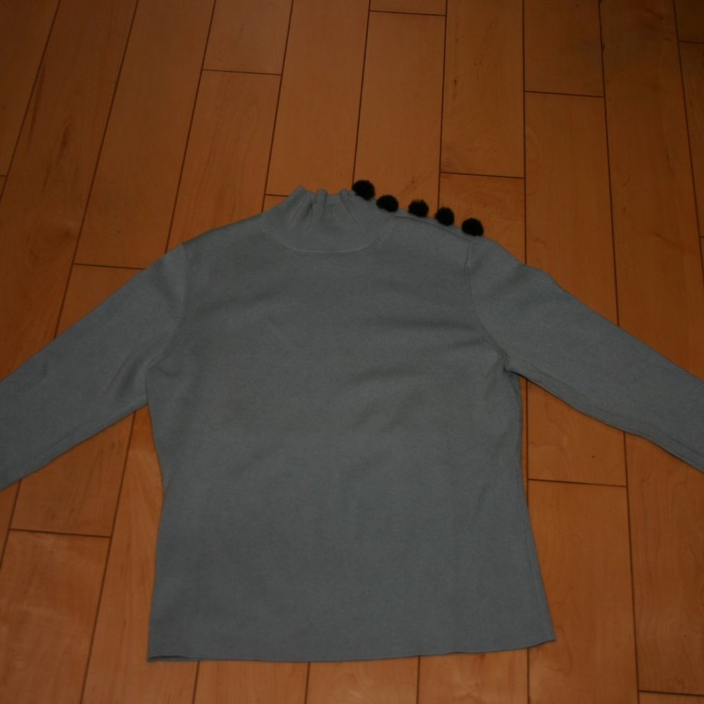 Light Aqua Fashion Sweater w/Real Fur Detail